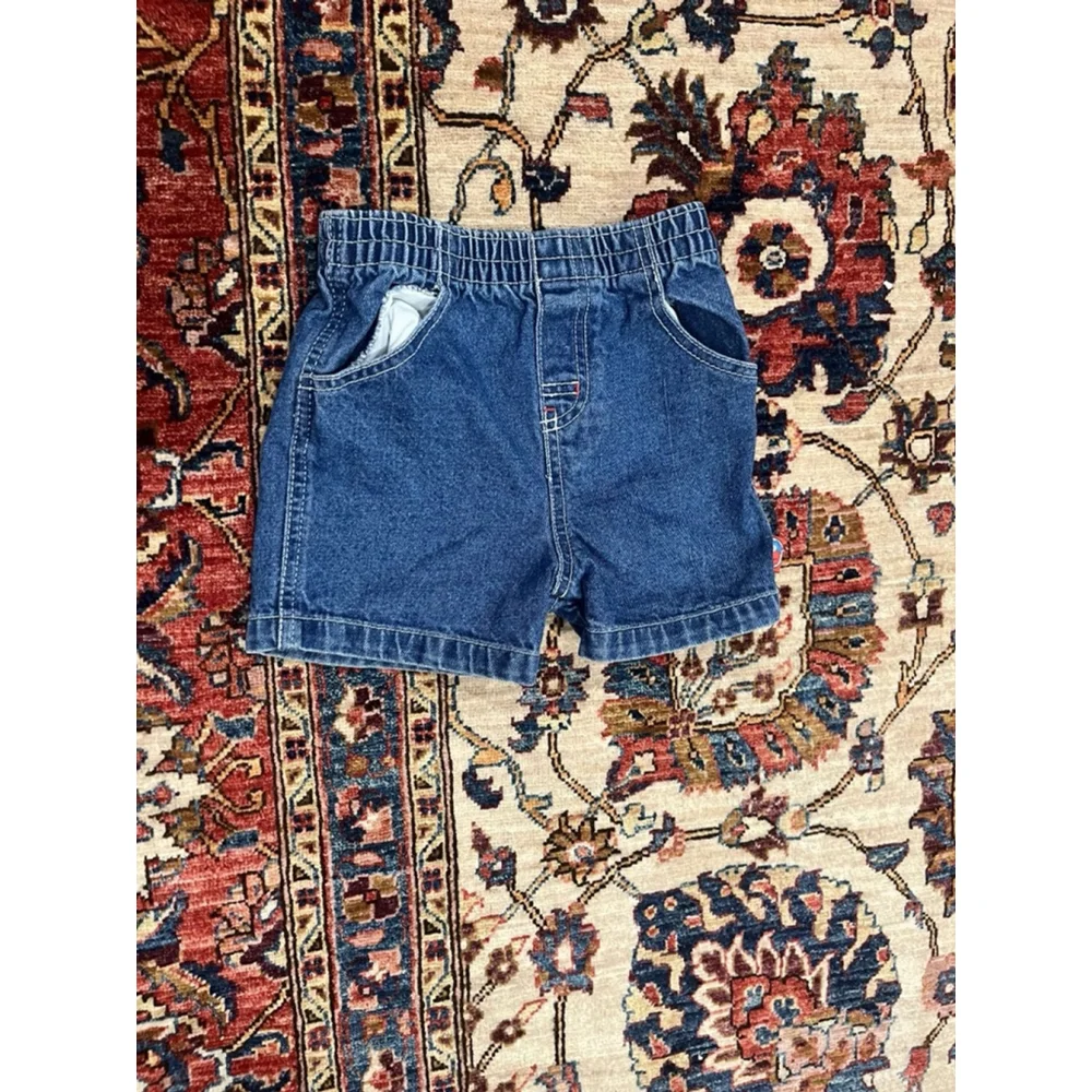 Vintage Sesame Street Pull On Elastic Denim Shorts w Elmo Tab Size 24 Months